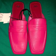 New W/Tags Zara Flat Leather Mules Size 6 Color-Fuchsia Flat Butter Soft Leather Mule Loafers. Squared Toes. Sole Height: 0.8 Inches (2 Cm) Airfit. Flexible Technical Sole Made Of Latex Foam Designed To Offer Increased Comfort. All Sales Are Final. Pink Leather Flat Mules, Zara Slip-on Mules For Spring, Pink Flat Leather Mules, Zara Spring Slip-on Mules, Pink Flat Mules For Spring, Casual Pink Leather Mules, Pink Flat Heel Synthetic Mules, Pink Synthetic Mules With Flat Heel, Pink Synthetic Flat Heel Mules