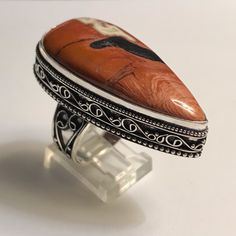 Stunning 925 Sterling Silver Ring Size 8 60 Carats Of Jasper Stones Sterling Silver Teardrop Rings Stamped 925, Ring Color, Jasper Stone, Womens Jewelry Rings, 925 Sterling Silver Ring, Color Orange, Sterling Silver Ring, Silver Ring, Ring Size