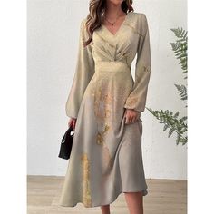 Season:Winter,Fall; Fabric:Polyester; Sleeve Length:Long Sleeve; Look After Me:Machine wash; Gender:Women's; Style:Fashion,Streetwear,Mature; Elasticity:Micro-elastic; Occasion:Vacation,Daily,Going out,Outdoor,Weekend; Fit Type:Regular Fit; Dresses Type:Print Dress,A Line Dress,Swing Dress; Pattern:Ombre,Marble; Design:Print; Neckline:V Neck; Front page:FF; Listing Date:09/13/2023; 2024 Trends:2023; Bust:; Length:; Shoulder Width:; Sleeve:; Waist:; Fit US Size:; Fit UK Size:; Fit EU Size:; Dress Women's A Line Dresses, Trends 2023, Fall Winter 2024, V Neck Midi Dress, 2024 Trends, Fall Fabric, Marble Print, Marble Design, Fashion Streetwear