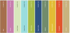 the color scheme for different types of paint colors and their names in each section,