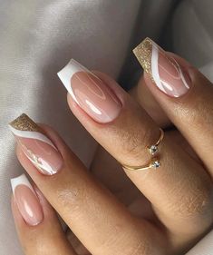 Bridal Nails, Classy Nails, Fancy Nails, Gold Nails, Nails Designs, Rhinestone Nails, Cute Acrylic Nails