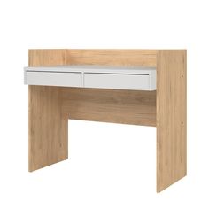 an office desk with two drawers on the top and one drawer at the bottom, against a white background