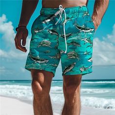 Category:WE-Pants; Season:Summer; Fabric:Polyester; Gender:Men's; Style:Resort Style,Hawaiian,Holiday,Vacation; Elasticity:Micro-elastic; Occasion:Beach,Holiday,Vacation; Fit Type:Relaxed Fit; Function:Comfort,Soft,Breathable,Lightweight; Waistline:Mid Waist; Pattern:Shark; Design:with Mesh lining,3D Print,Elastic Waist,Drawstring; Pants Type:Swim Shorts,Swim Trunks,Board Shorts; Fly Type:Elasticity,Drawstring; Front page:FF; Listing Date:02/24/2024; Production mode:External procurement; Hips:; Shark Board, Mens Printed Shorts, Hawaiian Resorts, Shark Design, Hawaiian Style, Holiday Vacation, Vacation Beach, Resort Style, Stretch Shorts