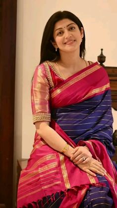 South Indian Bride Saree, South Indian Bride, Curvy Girl Fashion, Bollywood Saree, Pink Saree, Half Saree, Saree Styles, Saree Blouse Designs, Indian Bride