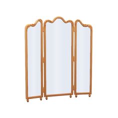 three - panel wooden folding screen with mirror