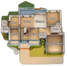 the floor plan for a two bedroom, one bathroom apartment in an area with lots of windows