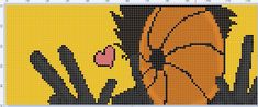 a cross stitch pattern with an orange and black flower in the center, next to a yellow background