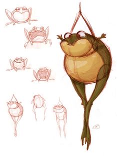 a drawing of a frog hanging upside down