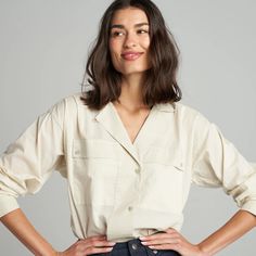 The Fay Utility Camp Shirt is roomy and relaxed but decidedly feminine and sophisticated. Crafted from cotton lawn, a lightweight yet durable fine thread poplin, the Faye has a silky-smooth hand feel. Its unique features include a lay-flat camp collar with an elevated top button and loop closure, wide-set center front Desert Sage, Sleeve Placket, Bone White, Camp Shirt, Boyfriend Shirt, Unique Features, Maxi Knit Dress, Quarter Zip Pullover, Camping Shirt