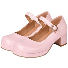 PRICES MAY VARY. 【Patent Mary Janes 】Heel Measures Approximately:1.96"/5cm,Platform:1.5cm/0.59" 【KAWAII SHOES】Outer Material:Patent leather;Dressy closed toe shows your elegant and temperament fashion buckle and strappy makes mary janes more eye-catching , and easy to pull on and off well. 【COLOR CHOOSE】The chunky hot pink mary janes with such classic and gorgeous colors, like white,black,hot pink, etc.The women pumps will fit with all of your clothes in your closet,like jeans,dress,overcoat,swe Light Pink Mary Janes, Pink Platform Mary Janes, Pastel Mary Janes, Pink Princess Heels, Pink Closed Toe Heels, Cute Short Heels, Pink Shoes Aesthetic, Pink Office Outfit, 1940 Shoes