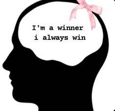 a person's head with a pink bow on it and the words i'm a winner, i always win