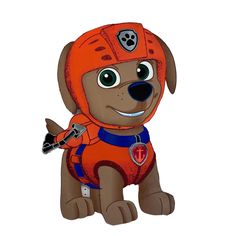 a cartoon dog wearing an orange outfit and holding a baseball bat