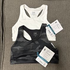 2 New Athleta Girl Speed Racer Bra Size Small 7 White Black Camo. A-2 Cheap Adidas Sporty Tank Top, Speed Racer, Printed Bras, Grey Ombre, Tank Top Bras, Camo Colors, Halter Maxi, White Halter Maxi Dress, Black Camo