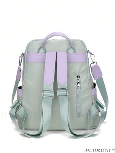 BagForLove - Chic Two-Tone Backpack with Letter Patch Detail and Bag Charm Product Description Color Baby Blue Composition 10% Polyurethane Style Minimalist Pattern Type Plain Bag Size Medium Material Polyamide Closure Type Zipper Features Multi-function Type Classic Backpack Size Chart INCH CM Handle Height Strap Length Bag Height Bag Width Bag Length 3.1 inch 31.5/31.5 inch 12.6 inch 4.7 inch 11.8 inch Handle Height Strap Length Bag Height Bag Width Bag Length 8 cm 80/80 cm 32 cm 12 cm 30 cm D Minimalist Pattern, Green Baby, Classic Backpack, Style Minimalist, Baby Blue, Two Tone, Bag Lady, Backpacks, Size Medium