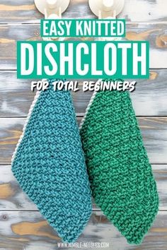 two crocheted dishcloths with the title easy knitted dishcloth for total beginners