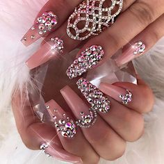 Diamond Nail Art Design, Nails With Rhinestones, Nails Yellow, Nail Art Rhinestones, Pink Nail, Diamond Nails