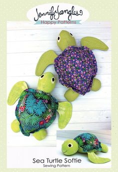 an image of two stuffed sea turtles on the cover of a sewing pattern for crafts