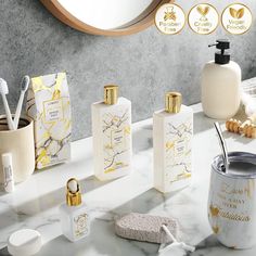 DELUXE 13 PIECE BEAUTY & PERSONAL CARE - This spa gift basket has everything a woman needs! It includes Shower Gel, Bubble Bath, Pumice Stone for Feet, Bath Oil, Organic Lip Balm, Wooden Massage Roller, Aromatherapy Shower Steamer, Tweezer, Epsom Salts, Stainless Steel Insulated Tumbler & Stainless Steel Straw n Spoon. Packed in a beautiful Gold Marble Tub, it also has a gift note card for you to personalize it. AROMATHERAPY HANDMADE SKIN PAMPERING - Our White Orchid Aromatherapy Spa Gift Set is Bath And Body Gift Set, Travel Baby Showers, Asian Tea, Gift Baskets For Women, Spa Gift Basket, Bath Oil, Organic Lip Balm, Pumice Stone, Spa Gifts Set