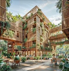 Green Building Architecture, Courtyard Apartments, Natural Building Materials, Urban Village, Architecture Portfolio Design, Residential Building Design, 3d Architectural Visualization, Modern Barn House, Wood Building