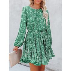 100% Polyester Pull On Closure Sizes=Us (4-6) M=Us(8-10), L=Us(12-14), Xl=Us(16-18). Features - Puff Long Sleeve, Crewneck, Floral Print,Keyhole Back,Ruffle Hem,Flowy Swing Style,Mini Dress,Removable Waist Tie. Match - Perfect To Match With Simple Heels, Statement Jewels, Bags And All Kinds Of Hair Styles. Occasion - Casual,Daily,Dating, Dance Performance,Party, Wedding, For Work, At Home Vacationand More. Suit For Summer , Spring And Autumn. Green Long Sleeve Dress With Ruffle Hem, Cream Long Sleeve Dress, Bohemian Dress Long Sleeve, Yellow Long Sleeve Dress, Suit For Summer, Brown Sweater Dress, Long Sleeve Maternity Dress, Charcoal Sweater, Quarter Sleeve Dress