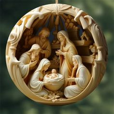 an ornament depicting the birth of jesus