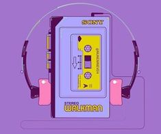 an old school cassette player with headphones on it's ears and the words, stereo walkman