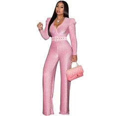 Queen B Elegant Fashion Jumpsuit with the Puffy Long Sleeve V Neck With Belt. This will have all heads turning for sure! Sexy Wide Leg Pants! This will give you all the grown and sexy you deserve! This will definitely give you lots of compliments! Pink High-waist Jumpsuit For Party, Pink High-waist Jumpsuits And Rompers For Party, Fitted Pink Jumpsuit For Club, High Waist Pink Jumpsuit For Party, Pink Fitted Jumpsuit For Clubbing, High-waist Pink Jumpsuit For Party, Pink Fitted Jumpsuits And Rompers For Club, Fitted Pink Jumpsuits And Rompers For Club, Trendy Pink Party Jumpsuits And Rompers