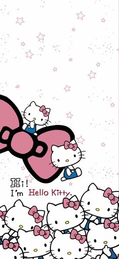 an image of hello kitty wallpaper in pink and white with the word hello kitty on it