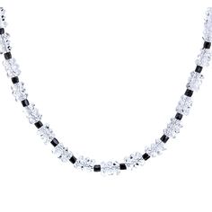 elegant, opulent and exclusive, the Audrey beaded Herkimer & Black diamond necklace, named after the famed actress is a must have for any self respecting fashionista dress up or dress down, choler length or longer, this Million Dollar looking piece is sure to turn heads Herkimer diamonds are quartz crystals with the typical hexagonal quartz form doubly terminated instead of terminated on their one end Black Diamonds... yes absolutely, black diamonds are real! They are similar to white diamonds t Elegant Beaded Crystal Necklaces For Evening, Elegant Crystal Necklace For Evening, Elegant Beaded Crystal Necklace For Evening, Elegant Faceted Beads Crystal Necklace For Party, Elegant Faceted Bead Crystal Necklaces For Party, Elegant Single Strand Crystal Necklace For Formal Occasions, Elegant White Crystal Necklace For Formal Occasions, Elegant Formal Single Strand Crystal Necklace, Formal White Crystal Necklace