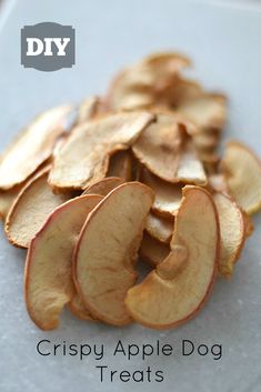 crispy apple dog treats on a cutting board with the words diy above it