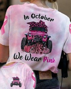 Breast Cancer Awareness Jeep  In October We Wear Pink 3D All Over Printed Shirt  Sweatshirt  Hoodie  Bomber Jacket Size S   5Xl Shipping from the US. Easy 30 day return policy, 100% cotton, Double-needle neck, sleeves and hem; Roomy Unisex Fit. Jeep Shirts, Awareness Tshirts, Pink Jeep, Pink 3d, In October We Wear Pink, Pink October, Ribbon Shirt, Breast Health, Awareness Shirt