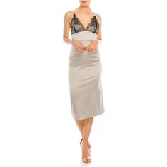 -Black Lace Bust Overlay. -Premium Stretchy Satin -Midi Length -Adjustable Straps -Back Hem Split -Back Concealed Zipper Closure Elegant Gray Spaghetti Strap Dress, Elegant Gray Dress With Spaghetti Straps, Slip Dress Mini, Silver Slip Dress, Sea Dress, Flora Dress, Low Back Dresses, Grey Midi Dress, Chiffon Midi Dress