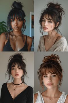 8 Stunning Updo Hairstyles with Bangs to Elevate Your Look Two Toned Brown Hair, Easy Churros, Bangs Ideas, Churros Recipe, Trendy Hair Color, Long Hair With Bangs, Messy Hair, Haircuts With Bangs