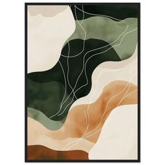 an abstract painting in shades of green, brown and beige with white lines on it