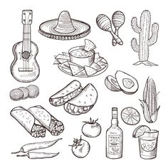 hand drawn mexican food and drinks - food objects