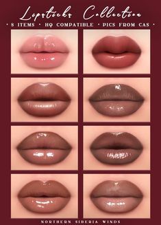 the lipstick collection is shown in different shades and sizes, including pinks, browns,