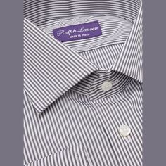 Ralph Lauren "Aston" dress shirt in mini bengal stripes  Spread collar with signature collar stays Buttoned placket Long sleeves with buttoned barrel cuffs Genuine mother-of-pearl buttons Pleated back yoke ensures smooth, contoured shoulders 120s- and 140s-quality, two-ply cotton Machine washable Made in Italy Elegant Striped Button-up Dress Shirt, Classic Pinstripe Shirt With Button Closure, Formal Pinstripe Shirt With Button Closure, Business Pinstripe Shirt With Button Closure, Pinstripe Shirt With Spread Collar For Office, Pinstripe Spread Collar Shirt For Office, Office Pinstripe Shirt With Spread Collar, Fitted Dress Shirt With Striped Spread Collar, Striped Slim Fit Dress Shirt For Business