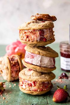 strawberry shortcakes stacked on top of each other