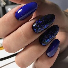 2019 Nails, Makeup Nails Designs, Classy Nail Designs, Blue Acrylic Nails, Blue Nail Designs, Black Nail, Summer Acrylic Nails