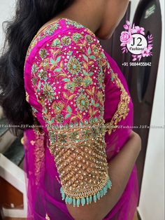 @j2fashions exclusive bridal blouse work /Aari Zardosi work in wholesale price in chennai for appointment +91 9884455842. ❤️ All exclusive bridal/Aari work blouse in wholesale price. ❤️ Urgent orders also undertaken  5  to 10 days delivery time. ❤️ Visit us at chennai , Anna Nagar East . ❤ Worldwide shipping,online orders, courier orders and further details. ❤ YouTube : www.youtube.com/j2fashions 🧵 Facebook page: www.facebook.com/j2fashions.jeba 🧵 Pintrest : https://in.pinterest.com/Jebajay Grand Aari Work Blouse Wedding, Pink Bridal Blouse, Hanging Blouse, Bridal Blouse Work, Lavender Saree, Gold Blouse Designs, Exclusive Blouse Designs, Indian Blouses, Maggam Blouses