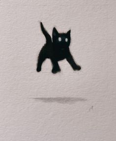 a drawing of a black cat jumping up into the air with its paws in the air