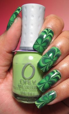 Patrick Nails, Shamrock Nails, Water Marble Nail Art, Pedicure Ideas