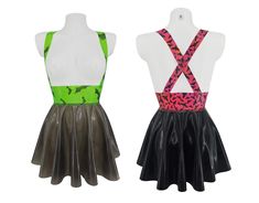 High waisted latex full circle skater mini skirt with braces The skirt is about 33cm (13")in length and has a wide band that sits high on the waist. Made from 0.4mm latex (skirt) and Halloween latex (waistband and braces) and shown here in bats on neon green, small bats on uv pink/orange and red marble Available with crossed or straight braces (see picture of black and purple skirts for reference) The skirt is pull-on only Available in sizes XXS to 4XL This skirt can not be adjusted to a larger Purple Skirts, Mini Rock, Latex Skirt, Mini Skater Skirt, Red Marble, Purple Skirt, Wide Bands, Neon Green, Skater Skirt