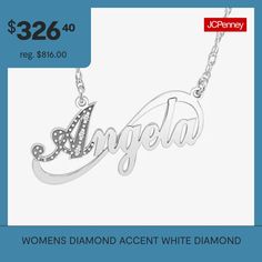 Included: 1 Necklace Chain(s)Features: PersonalizedDiamond Clarity: I1Jewelry Closure: Spring Ring ClaspLink Construction: SolidSetting: ProngStone Cut: RoundDiamond Color: H-IMetal Color: WhiteChain Length: 18 InchChain Width: 1.25 MillimetersPendant Length: 31.7mmPendant Width: 5.5mmRounded Carat Weight: Less Than 1/10 Ct.t.wChain Construction: RopeCare: Wipe CleanStone Type: 1 Genuine DiamondBirthstone: April BirthstoneMetal: Sterling SilverNecklace Type: Pendant NecklacesAssembled in the US… Elegant Personalized White Diamond Necklace, White Diamond Nameplate Jewelry, Elegant Nameplate Necklace With Diamond Accents, Formal Silver Diamond Name Necklace, Elegant Engraved White Name Necklace, Elegant White Engraved Name Necklace, Formal Elegant Name Necklace With Diamond Accents, Elegant Silver Nameplate Necklace, Silver Luxury Name Necklace For Formal Occasions