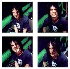 four different shots of a man with long hair