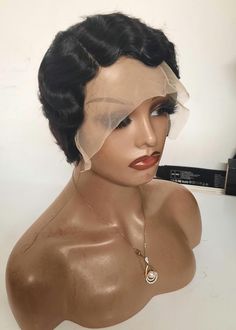 Real genuine 100% human hair finger wave short pixie cut. Available in natural black,  #30(honey brown) Golden blonde #27 Burgundy(#99j)  Available in nonlace, tpart and full 13x4 lace  Ready to be shipped Finger Wave, Finger Waves, Short Pixie Cut, Honey Brown, Golden Blonde, Short Wigs, Brazilian Human Hair, Short Pixie, Hair Short