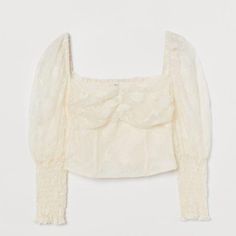 H&M Cream Lace Puff Sleeve Blouse Nwt Cropped Cream Lace Puff Sleeve Blouse New With Tags Size Large 3/4 Puff Sleeve Blouse H&m Puff Sleeve Tops For Spring, Strapless Shirt, Basic White Tee, Velvet Crop Top, Puff Sleeve Crop Top, Puff Sleeve Blouse, H&m Women, Floral Crop Tops, Long Puff Sleeves