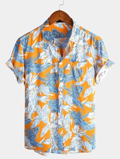 Men's Floral Holiday Cotton Shirt – Atlanl Collar Shirt Men, Hawaii Outfits, Corak Bunga, Tropical Leaf Print, Summer Vacations, Hawaiian Outfit, Tropical Shirts, Sun Beach, Loose Shirts