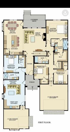 the floor plan for a house with three bedroom and an attached kitchen area, along with two