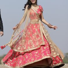 Beautiful Pink And Gold Indian Bridal Lehenga. Only Worn Once For An Engagement Ceremony. Lehenga Has Beautiful Gold Floral Embroidery And Sequins All Over. Measurements Shown. Lehenga Has Can Can Inside To Add More Flare. Blouse Is Padded And Has Additional Inseam On One Side So Approx. 3 Inches Can Be Added. Lehenga Is Approx. 40 Inches Long. Flare Blouse, Indian Bridal Lehenga, Engagement Ceremony, Can Can, Indian Clothes, Gold Floral, Bridal Lehenga, Indian Bridal, Social Media Tips